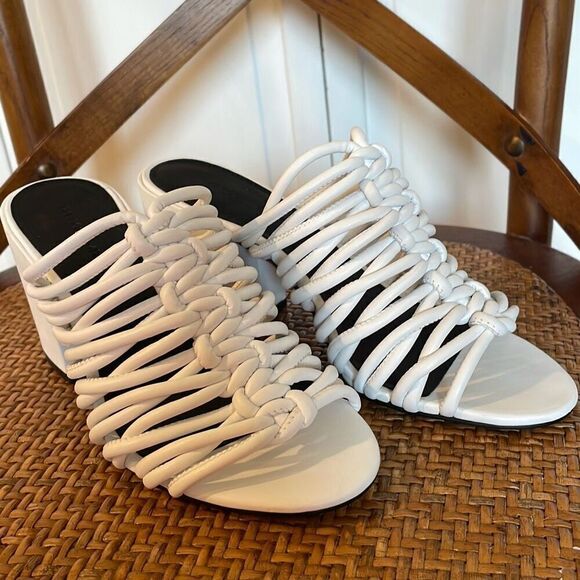 Rebecca Minkoff white knotted strap block heel sandals 6 - Picture 7 of 12